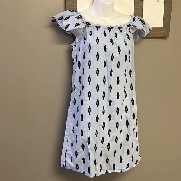 J. Crew Light Blue Cotton Abstract Design Fluttered Sleeve Sundress- Small - Picture 3 of 14